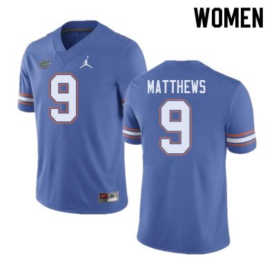 Women's Florida Gators #9 Luke Matthews NCAA Jordan Brand Blue Authentic Stitched College Football Jersey VMX5162ZC